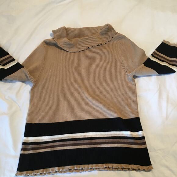 Designers Originals Large Cowl Neck Sweater 3/4 Sleeve Tan Black/White Stripes - Picture 3 of 6